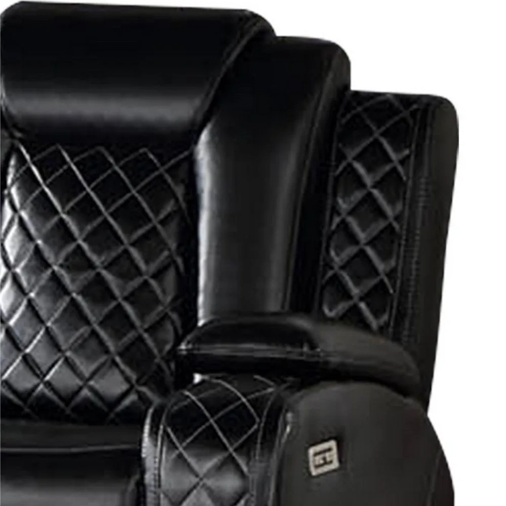 Aile 73 Inch Power Recliner Loveseat, Bluetooth Speaker, Black Faux Leather By Casagear Home