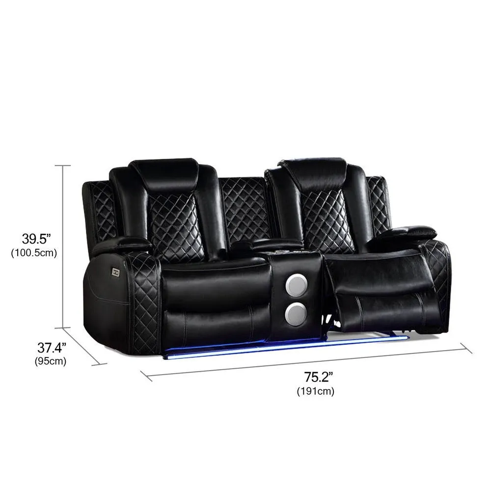 Aile 73 Inch Power Recliner Loveseat, Bluetooth Speaker, Black Faux Leather By Casagear Home