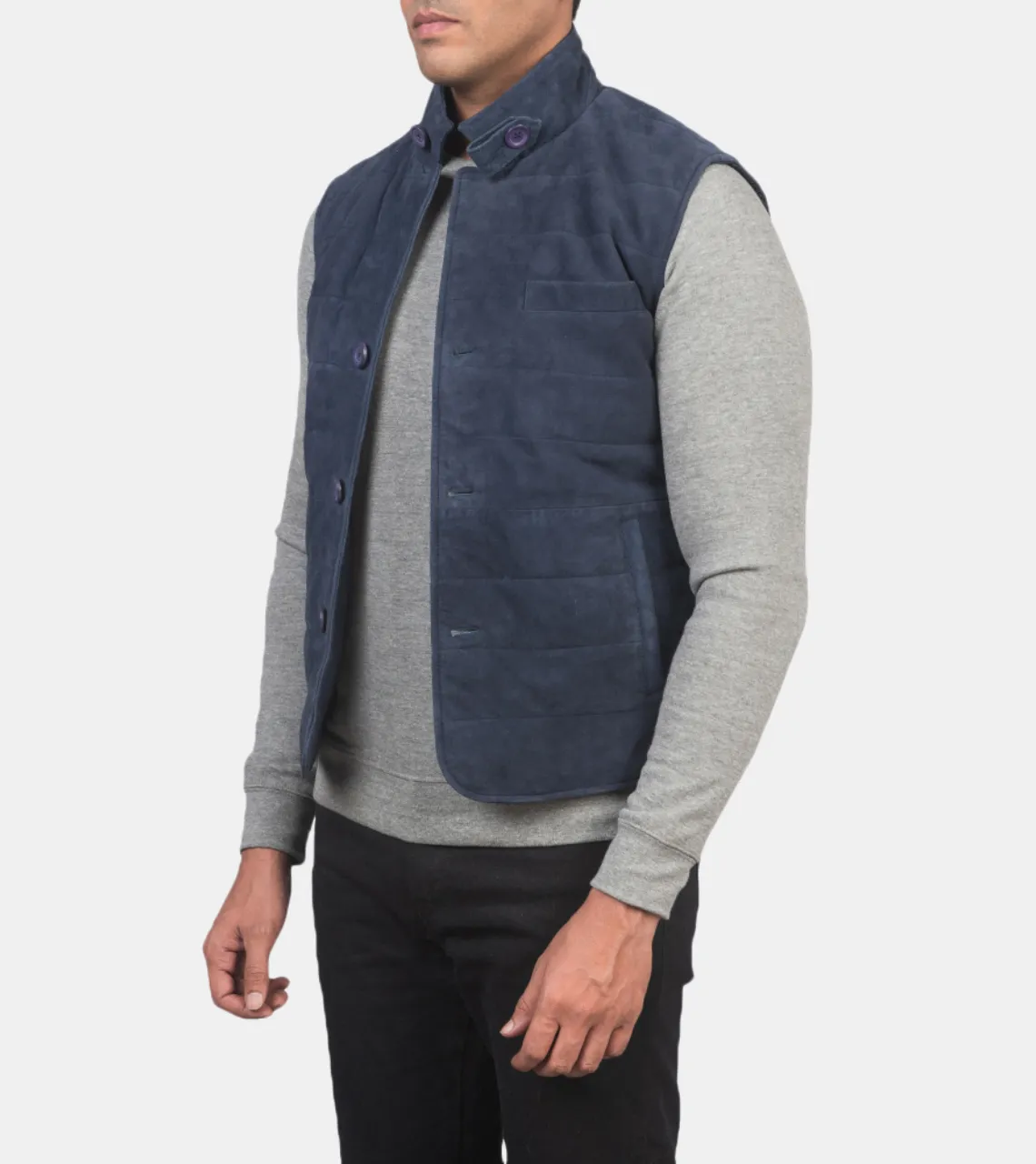 Artemio Men's Blue Suede Leather Vest