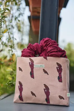 Birdie Scrunchie Open Tote Bag in Bamboo Hemp