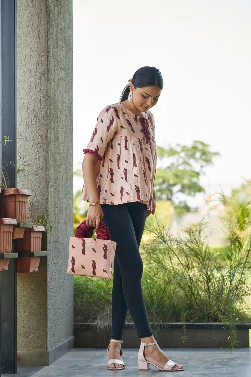 Birdie Scrunchie Open Tote Bag in Bamboo Hemp