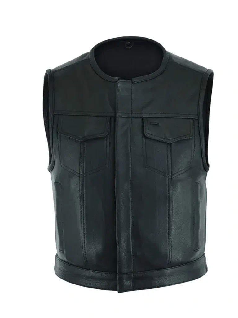 Black Biker Style Genuine Leather Vest