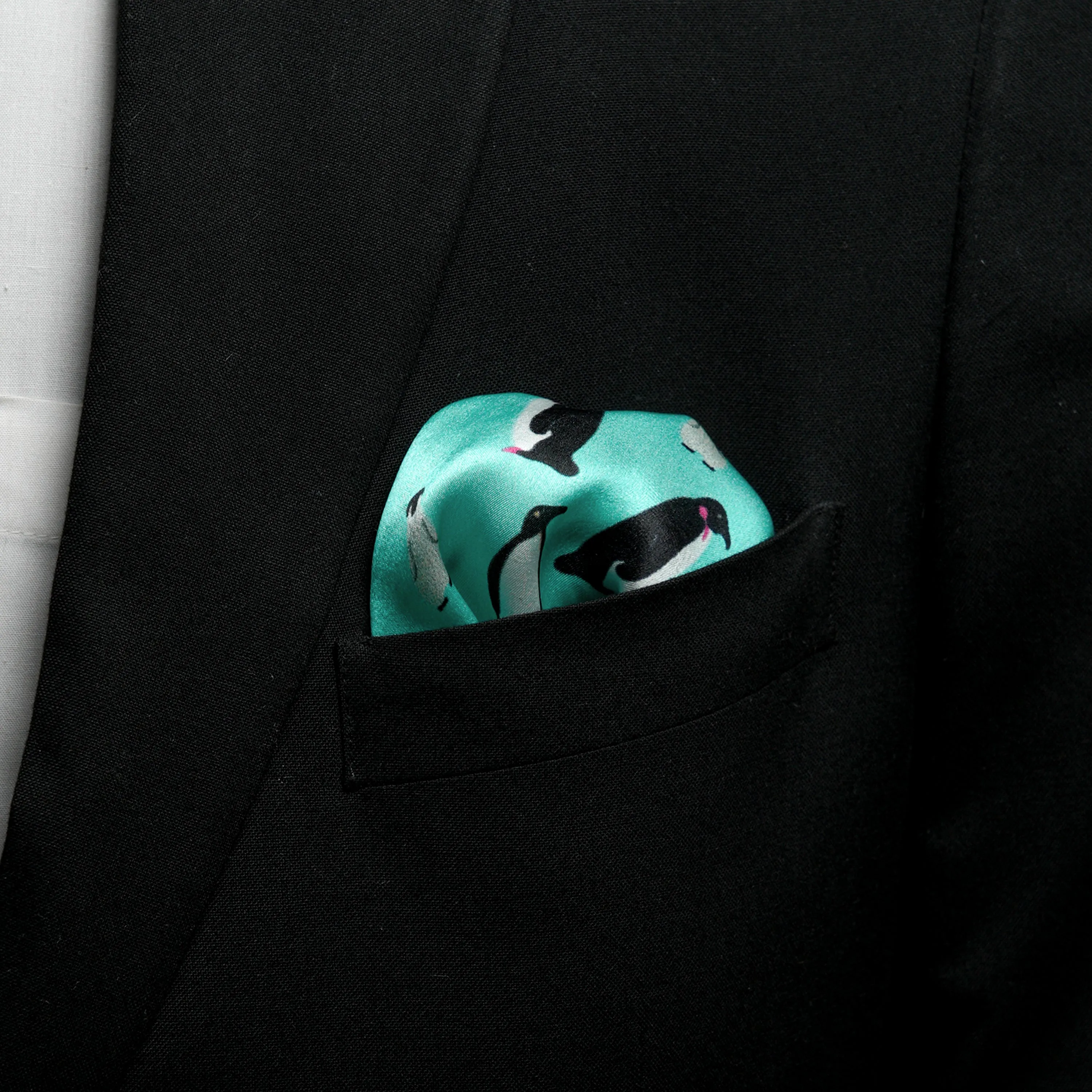 Chokore Turquoise Baby Penguin Silk Pocket Square - Wildlife Range