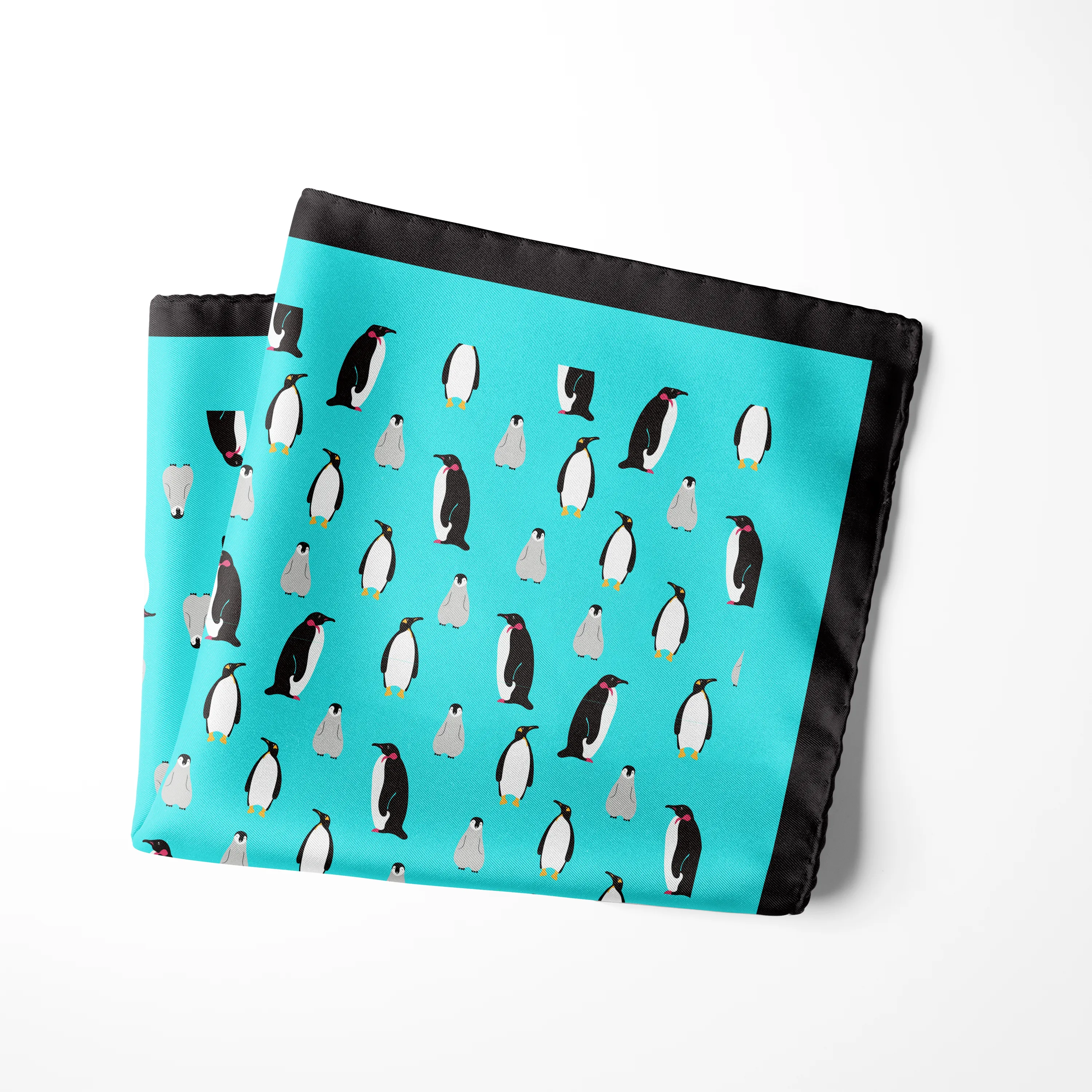 Chokore Turquoise Baby Penguin Silk Pocket Square - Wildlife Range