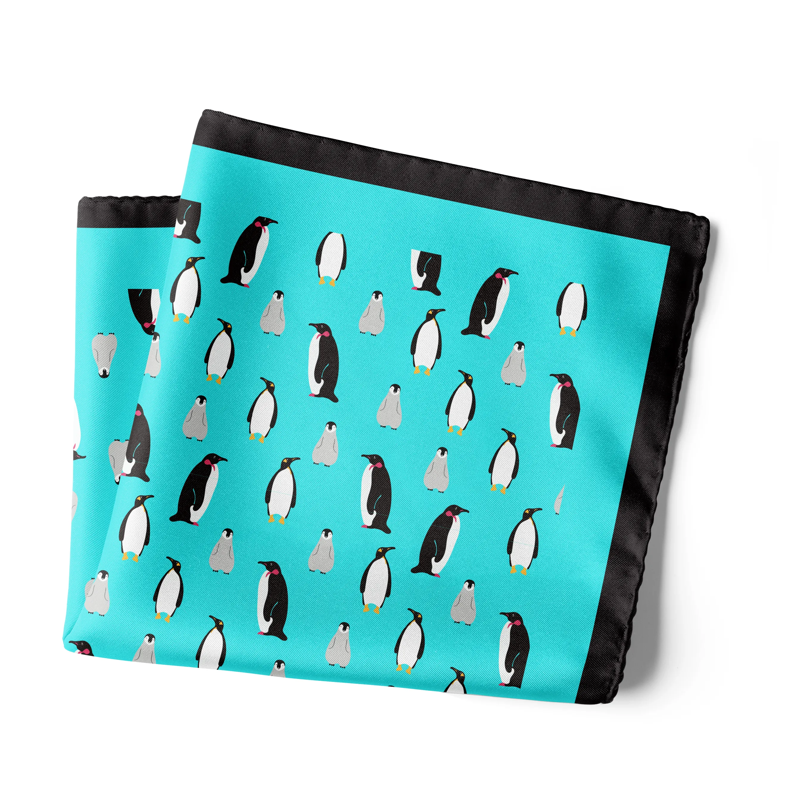 Chokore Turquoise Baby Penguin Silk Pocket Square - Wildlife Range