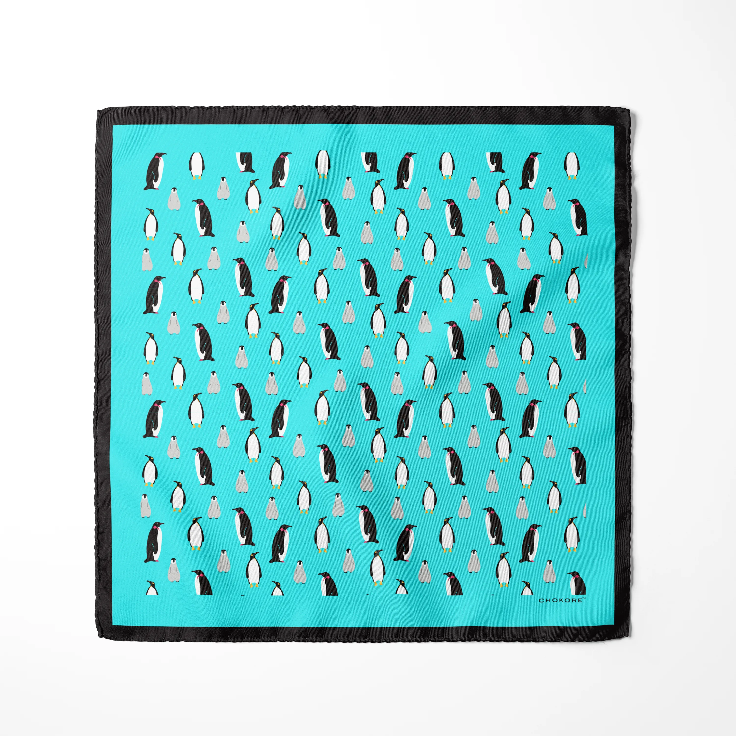 Chokore Turquoise Baby Penguin Silk Pocket Square - Wildlife Range