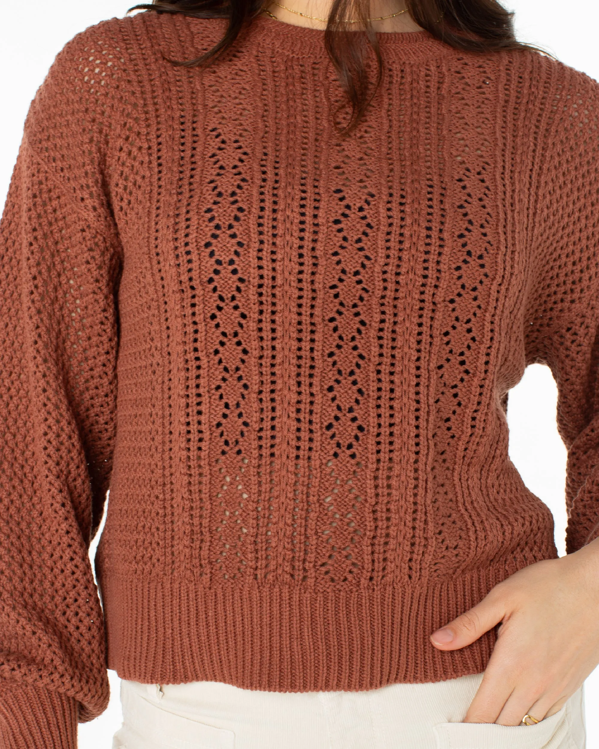 Day Break Open Knit Sweater - Russet