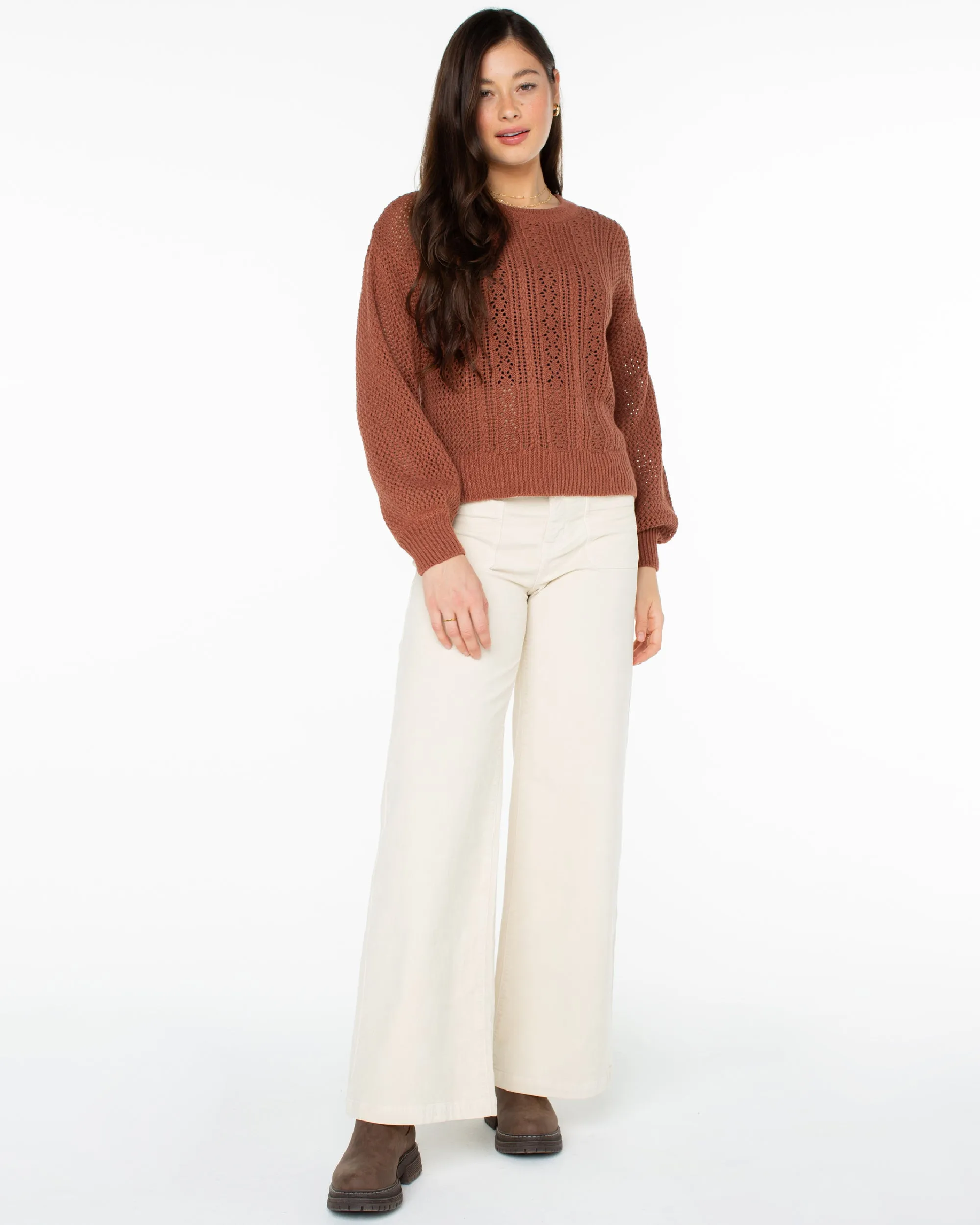 Day Break Open Knit Sweater - Russet