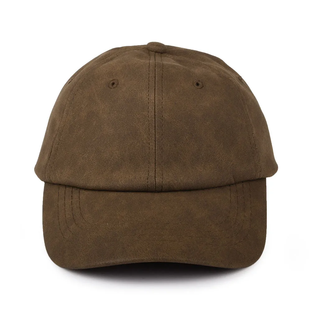 Dorfman Pacific Hats Unstructured Weathered Faux Leather Baseball Cap - Brown