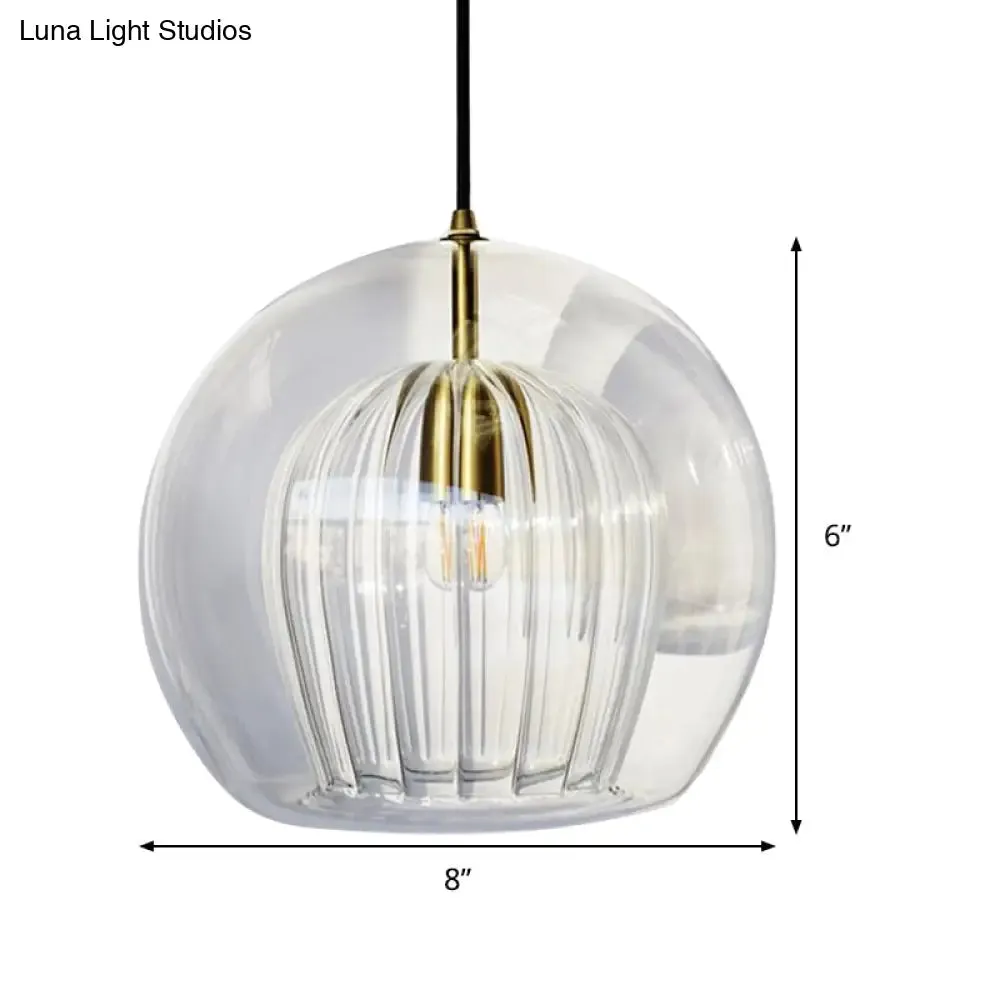 Globe Stairway Pendant Lighting Clear Glass 1 Head Nordic Hanging Lamp Kit, 6"/8"/10" Wide