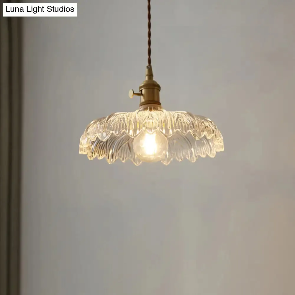 Industrial Scalloped Edge Ceiling Light Single Clear Glass Hanging Pendant Light for Restaurant