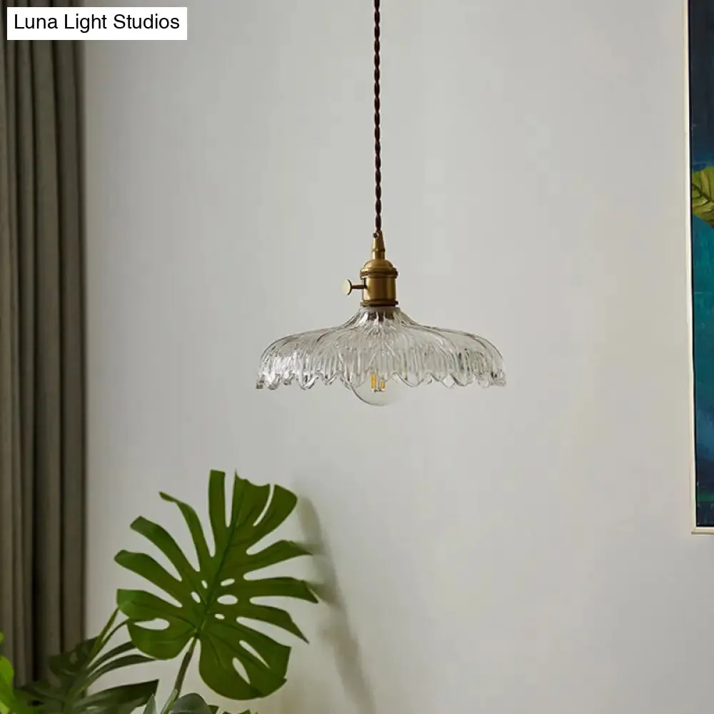 Industrial Scalloped Edge Ceiling Light Single Clear Glass Hanging Pendant Light for Restaurant