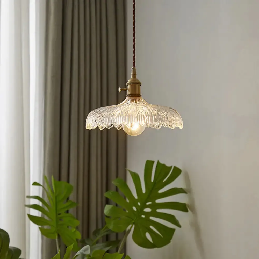 Industrial Scalloped Edge Ceiling Light Single Clear Glass Hanging Pendant Light for Restaurant