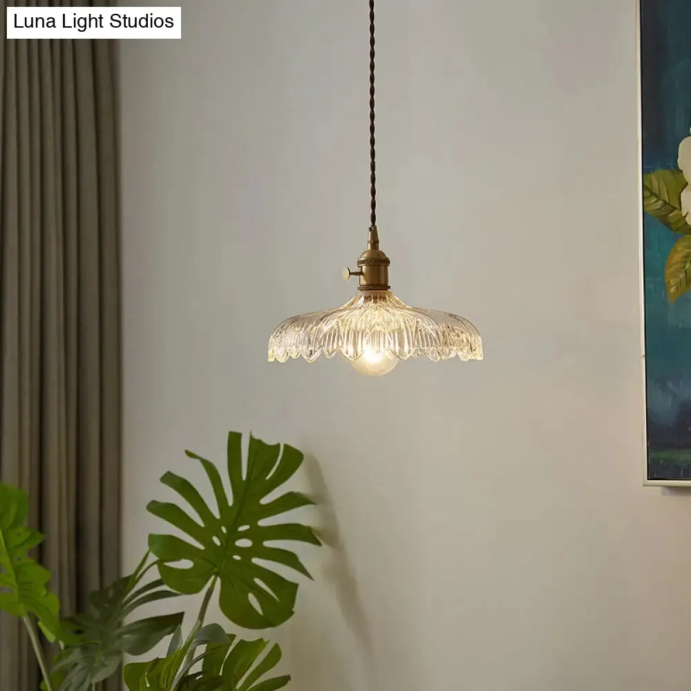 Industrial Scalloped Edge Ceiling Light Single Clear Glass Hanging Pendant Light for Restaurant