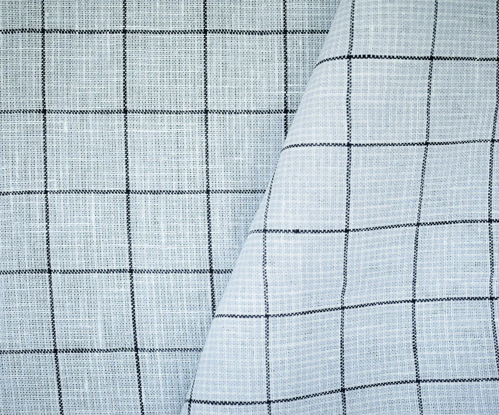 Light Blue-Black-White Spence Bryson Grid Check Irish Linen Woven Fabric