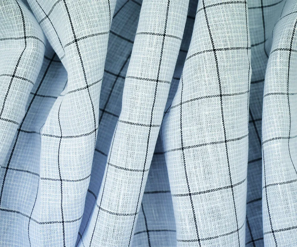 Light Blue-Black-White Spence Bryson Grid Check Irish Linen Woven Fabric