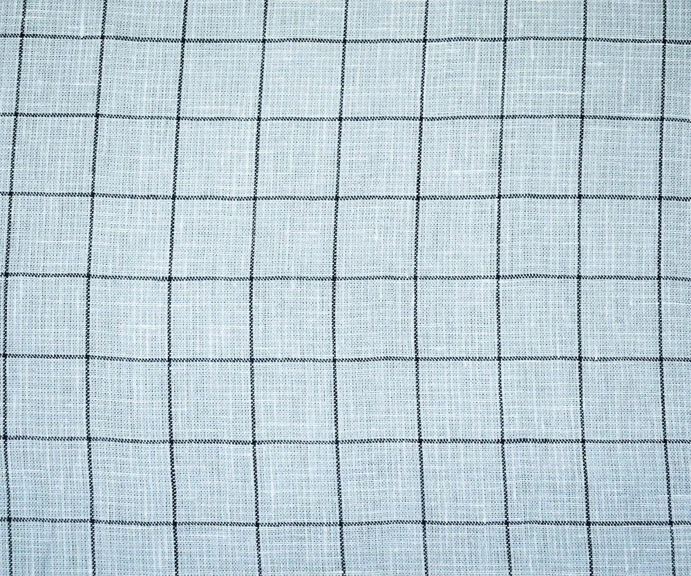 Light Blue-Black-White Spence Bryson Grid Check Irish Linen Woven Fabric