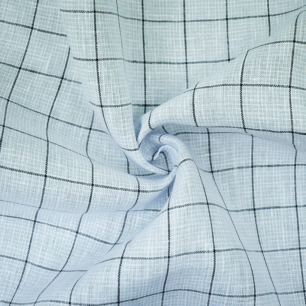 Light Blue-Black-White Spence Bryson Grid Check Irish Linen Woven Fabric