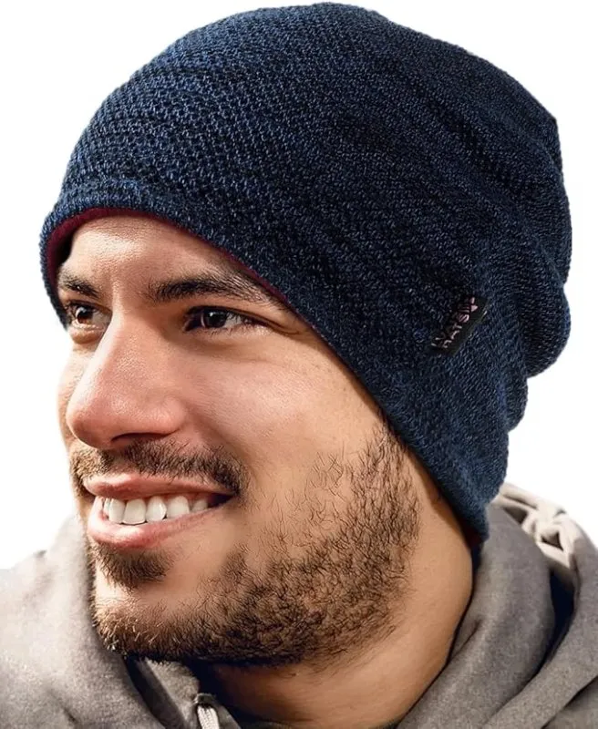 Mens Winter Beanie Hat Warm Fleece Lined Skull Cap for Men Reversible Women Windproof Watch Hat Knit Warm Unisex Beanie