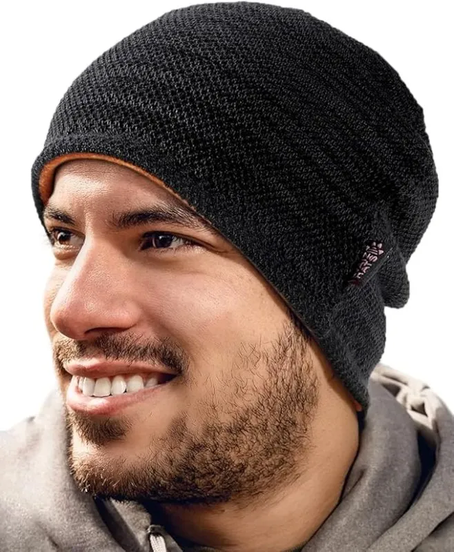 Mens Winter Beanie Hat Warm Fleece Lined Skull Cap for Men Reversible Women Windproof Watch Hat Knit Warm Unisex Beanie