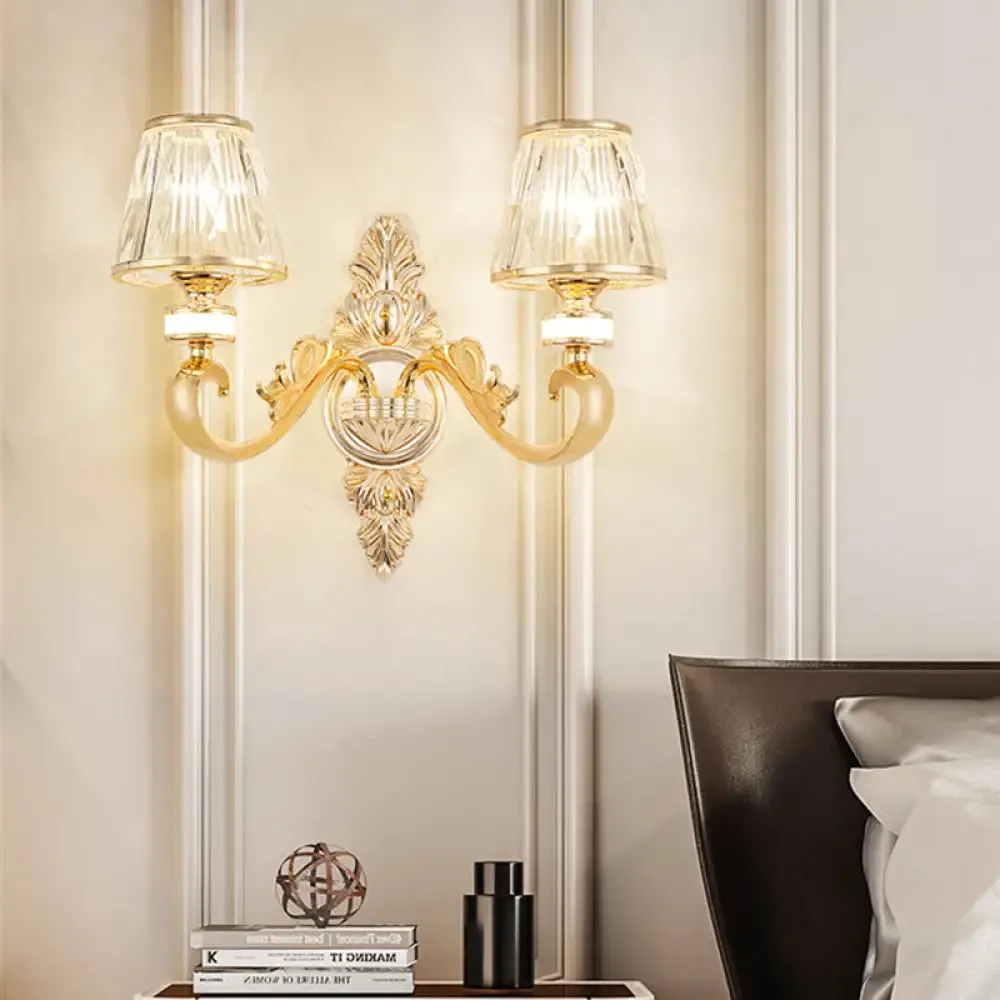 Modern Gold Wall Sconce with Crystal Cone Shade - Bedside/Room Fixture