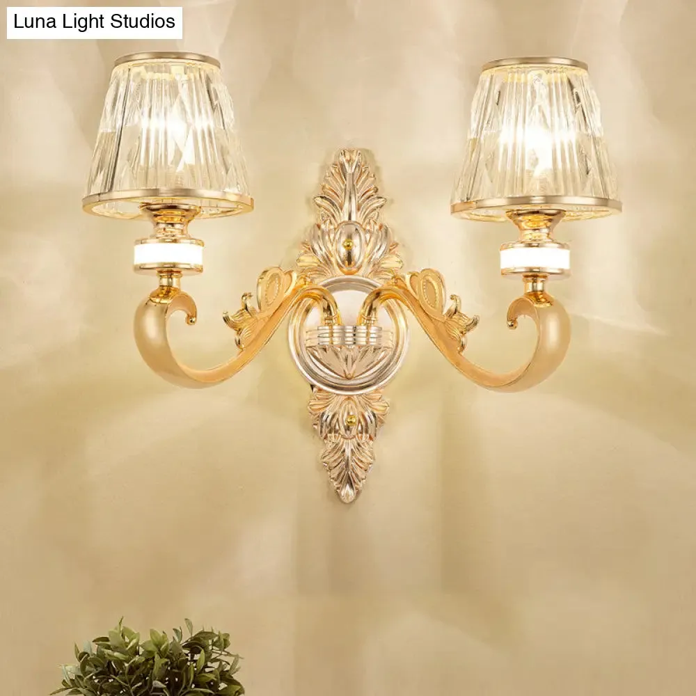 Modern Gold Wall Sconce with Crystal Cone Shade - Bedside/Room Fixture