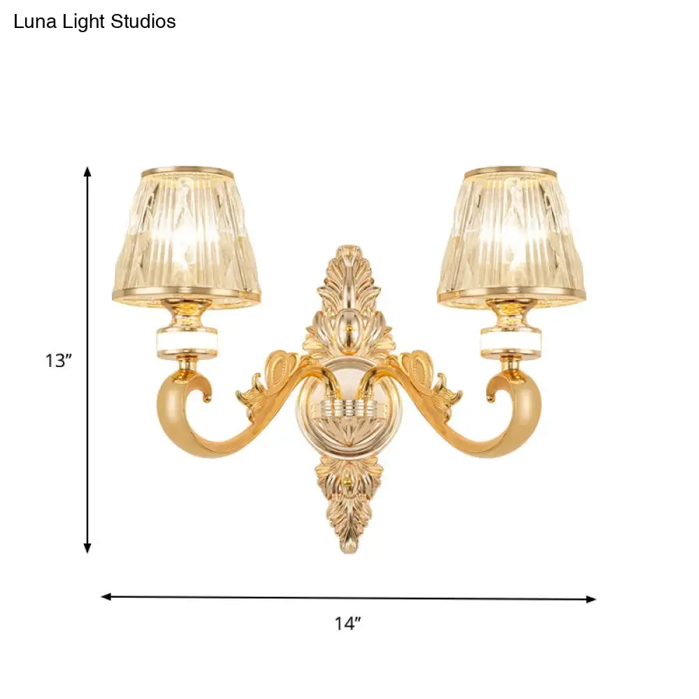 Modern Gold Wall Sconce with Crystal Cone Shade - Bedside/Room Fixture