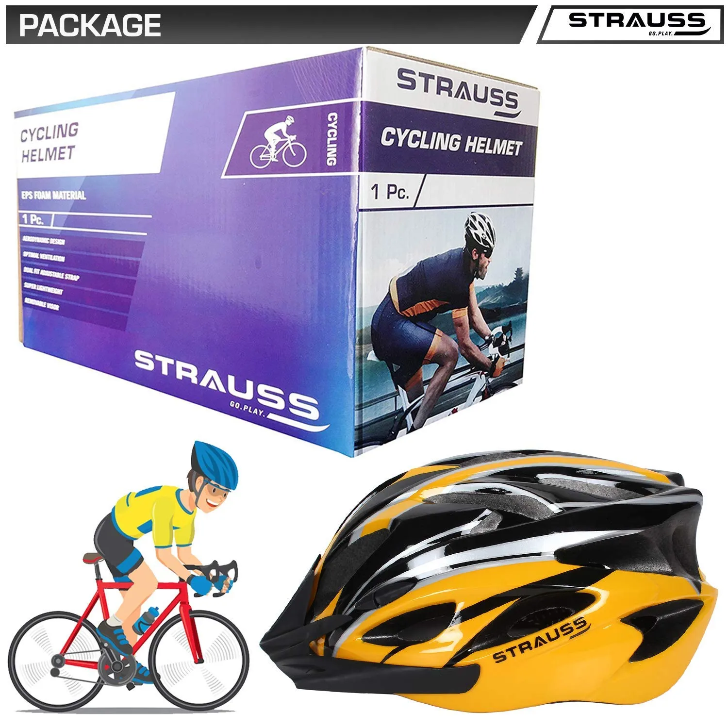 Strauss Cycling Helmet, (White/Blue) with Face Protection Mask, Non Vent, Medium, (Red)