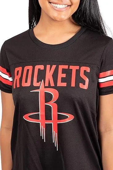 Ultra Game NBA Official Women's Soft Mesh T-Shirt, Houston Rockets, Black|Houston Rockets