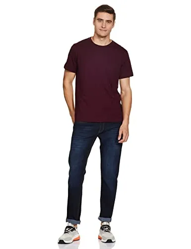 Van Heusen Athleisure Men Regular Fit T-Shirt-Cotton Rich-Smart Tech,Easy Stain Release,Anti Stat,Ultra Soft,Moisture Wicking_60021_Port Wine_L