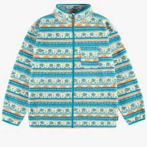 Veste de polar bleue à motifs et col montant, adulte || Blue fleece vest with all over print and high collar, adult