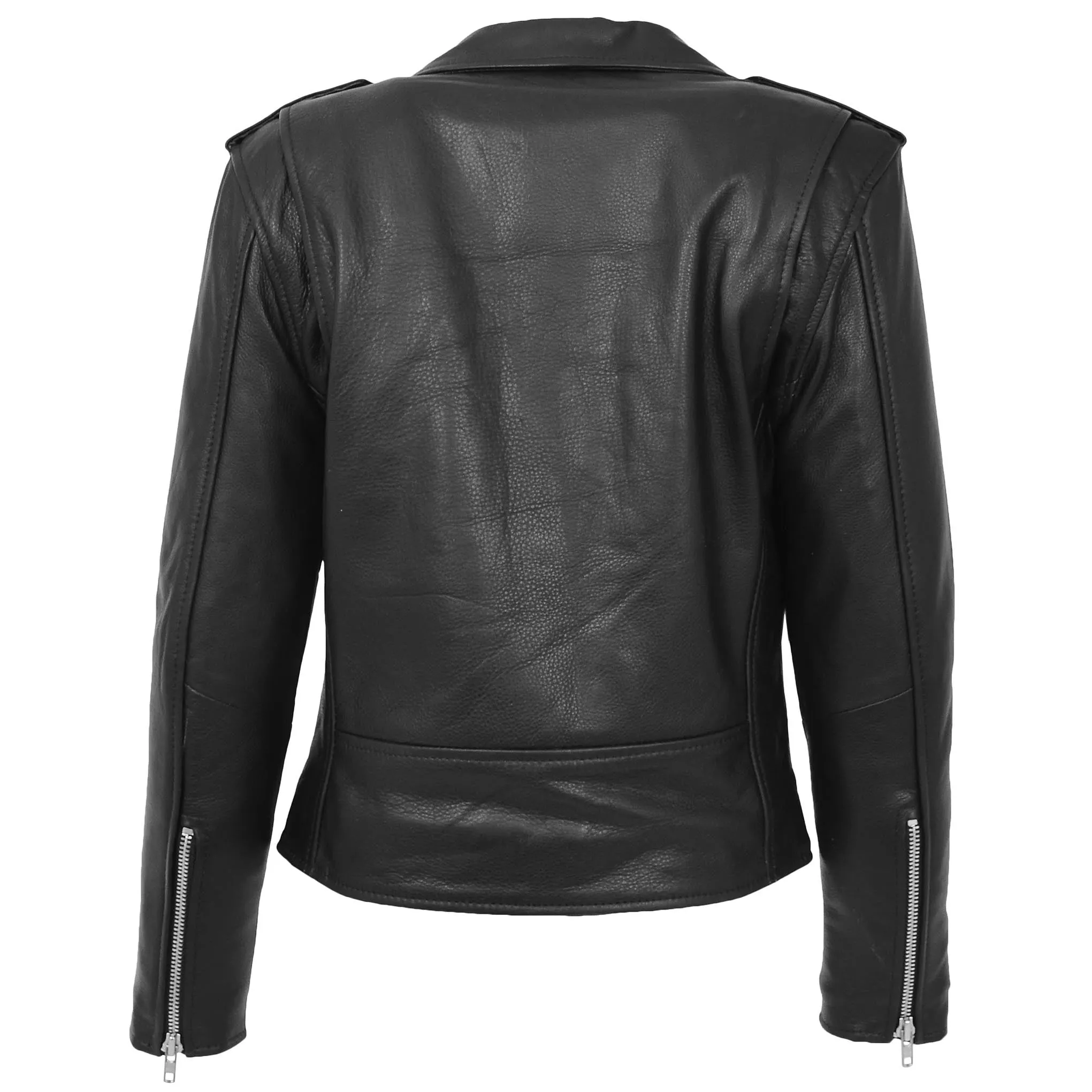 Womens Leather Biker Brando Style Jacket Holly Black