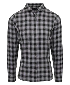 Womens Mulligan check cotton long sleeve shirt | Steel/Black